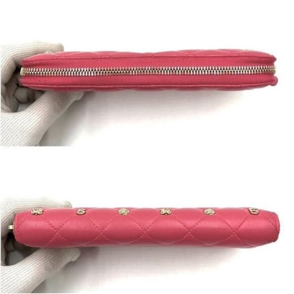 🎀 RARE 🎀 Authentic CHANEL Pink Lucky Lambskin Rhinestone Matelasse Long Wallet - Picture 8 of 10